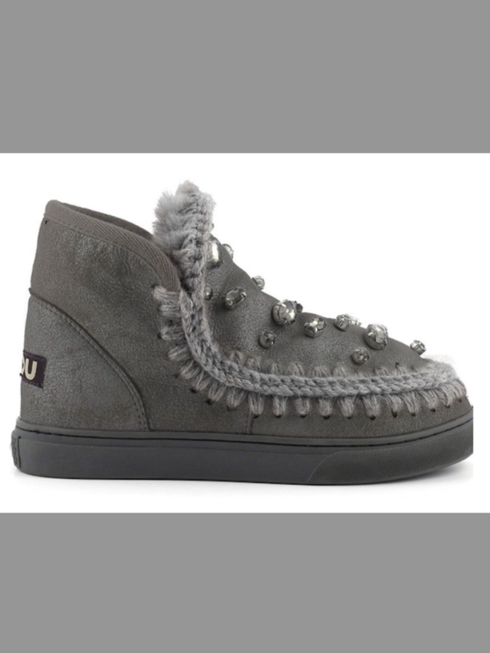 Mou Eskimo Crystal Embellished Suede Inner Wedge Sneaker Boots Grey EU 38 US 7